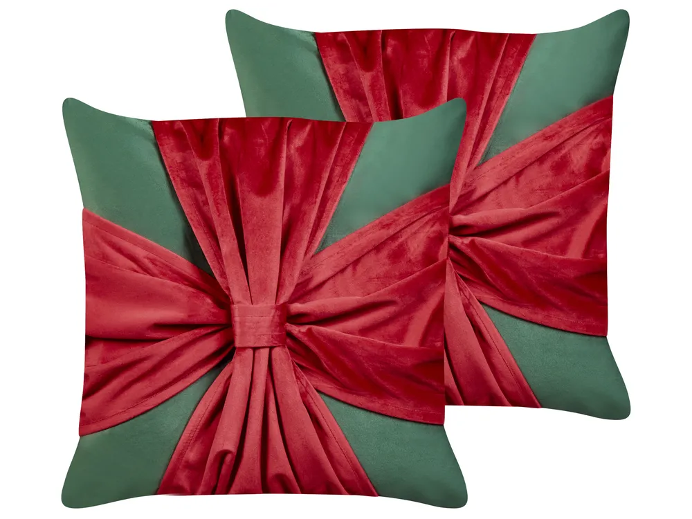 Dekokissen 2er Set MARSHMALLOW 45 x 45 cm Samtstoff Rot Grün Weihnachtsmotiv