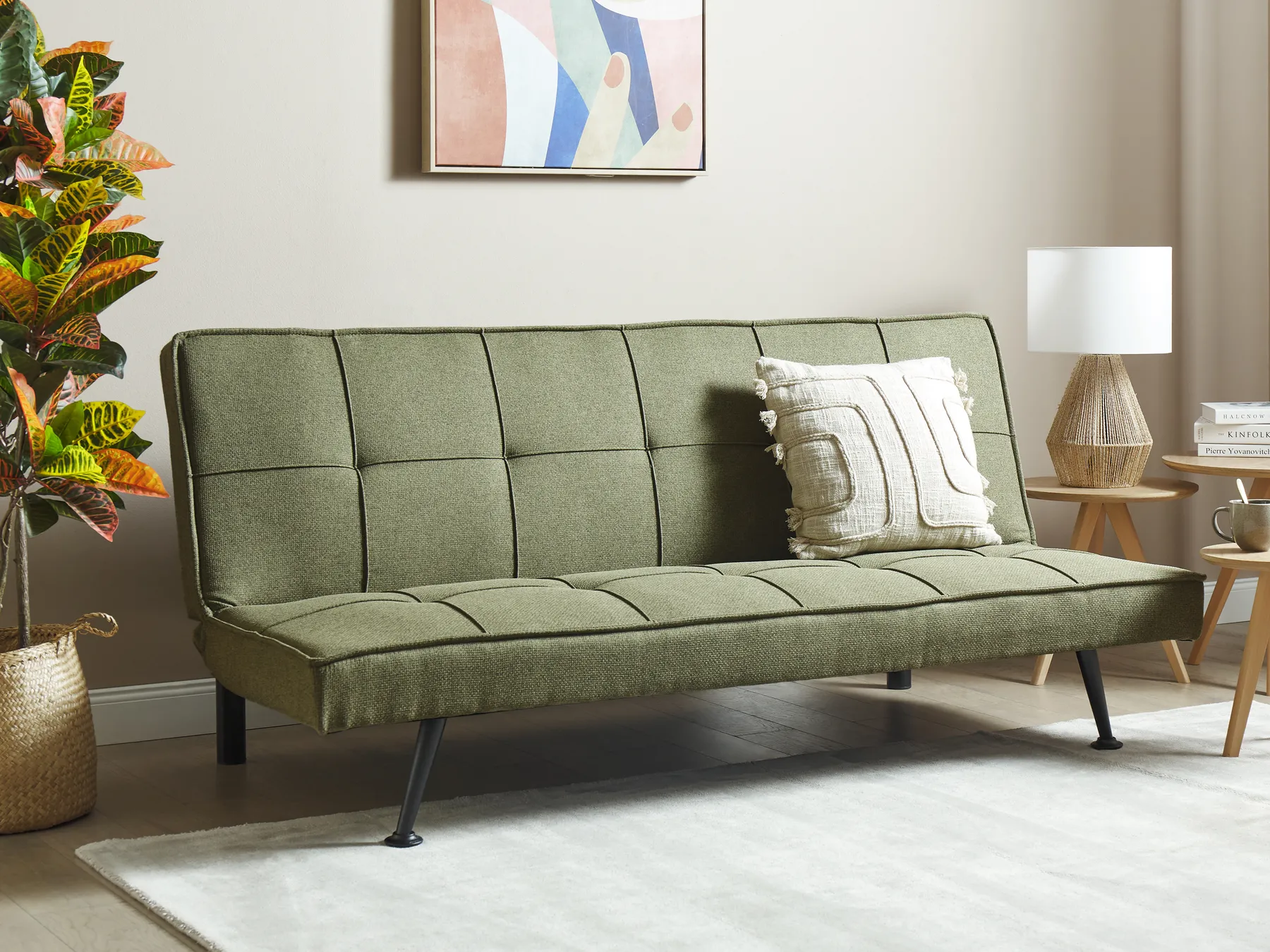 Sofa Bed 3 Seater HASLE Fabric Olive Green_912833
