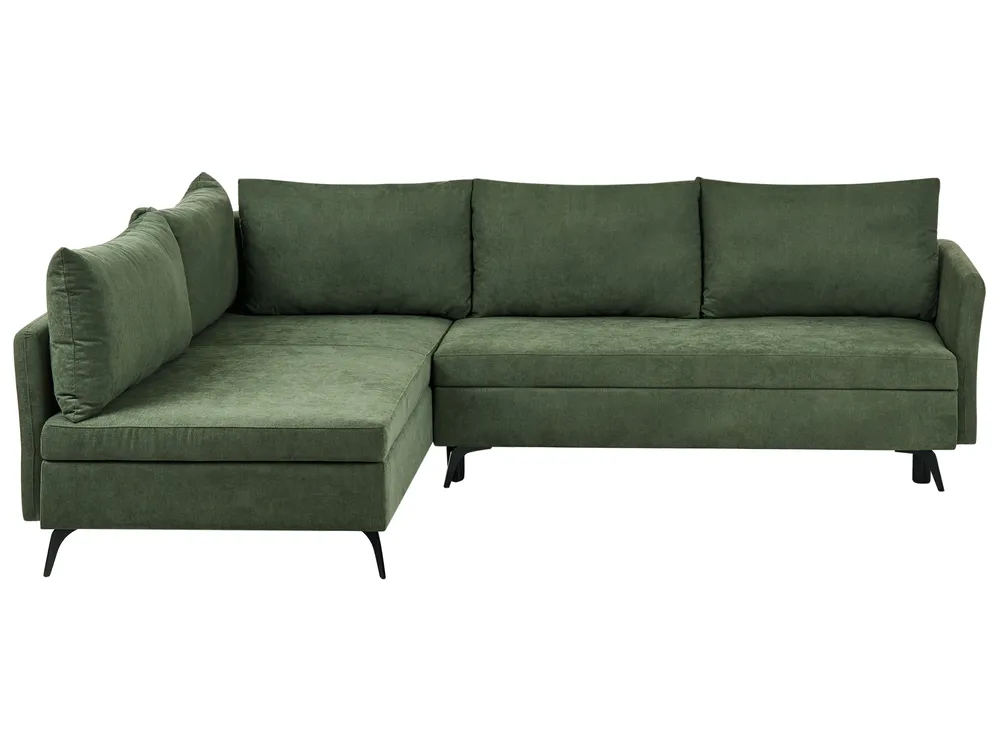 Eckschlafsofa 3-Sitzer KOGE mit Stauraum Stoff Grün rechtsseitig