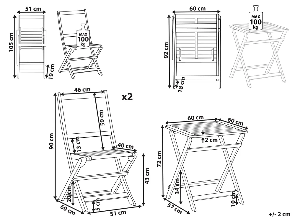 Bistro Set klappbar PARAGGI zertifiziertes Akazienholz Braun_928545