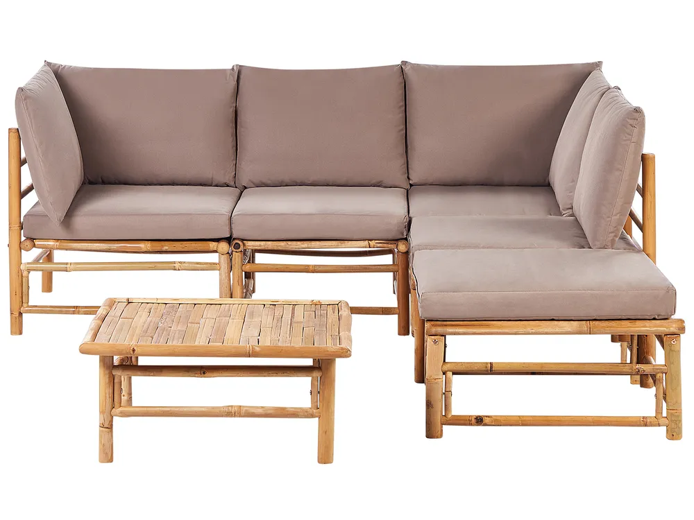 Garten Ecksofa mit Tisch 5-Sitzer CERRETO Bambus Taupe linksseitig