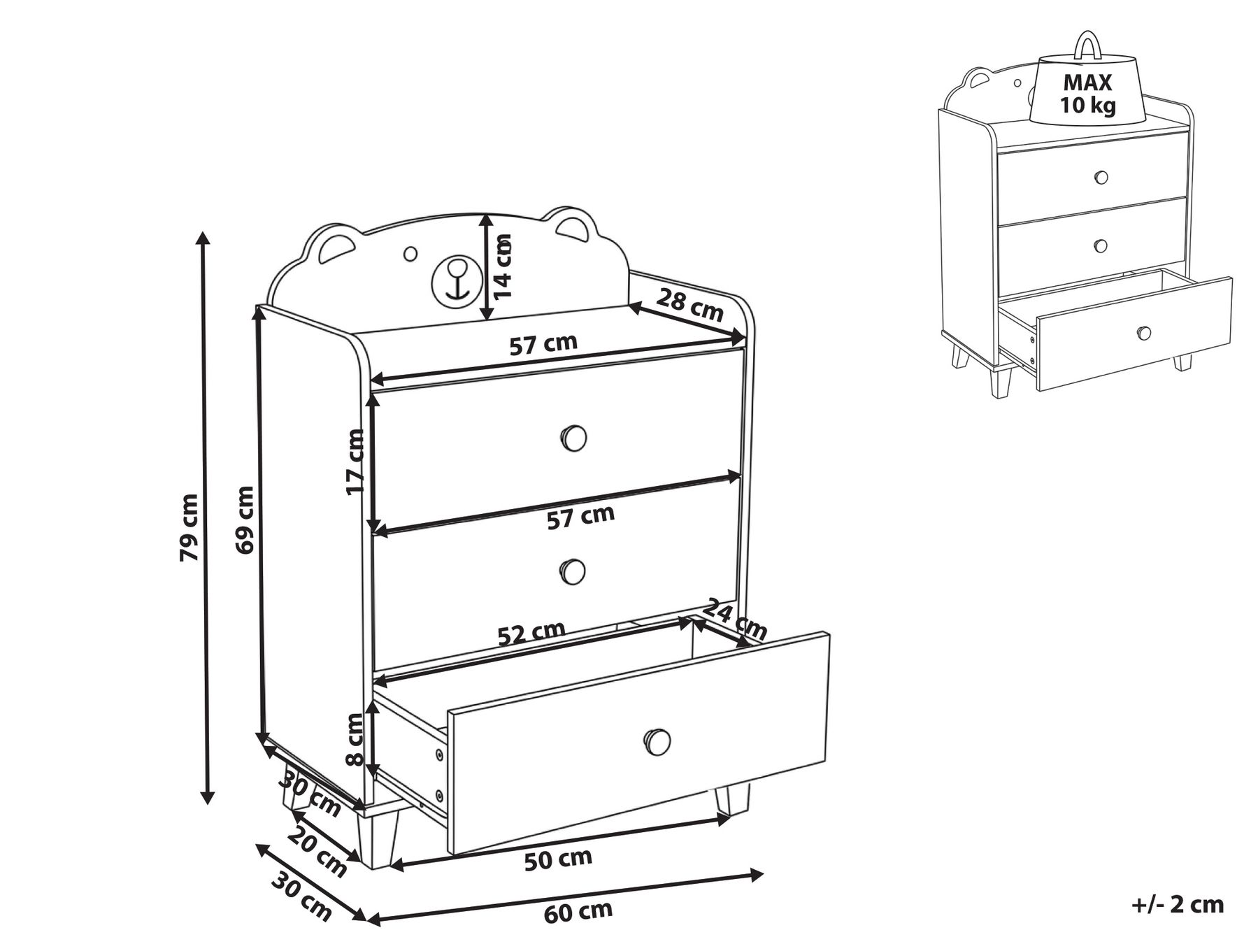 3 Drawer Chest MIMILI 79 cm White_1116796