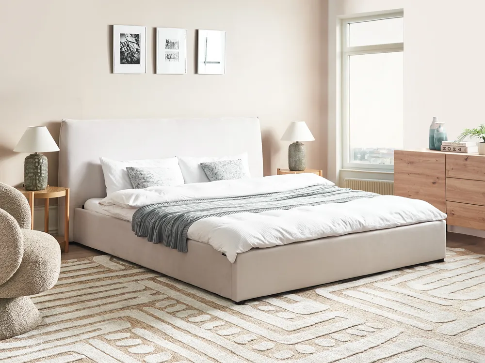 Bett mit Lattenrost Samtstoff LAVAUR 180 x 200 cm Cremeweiß
