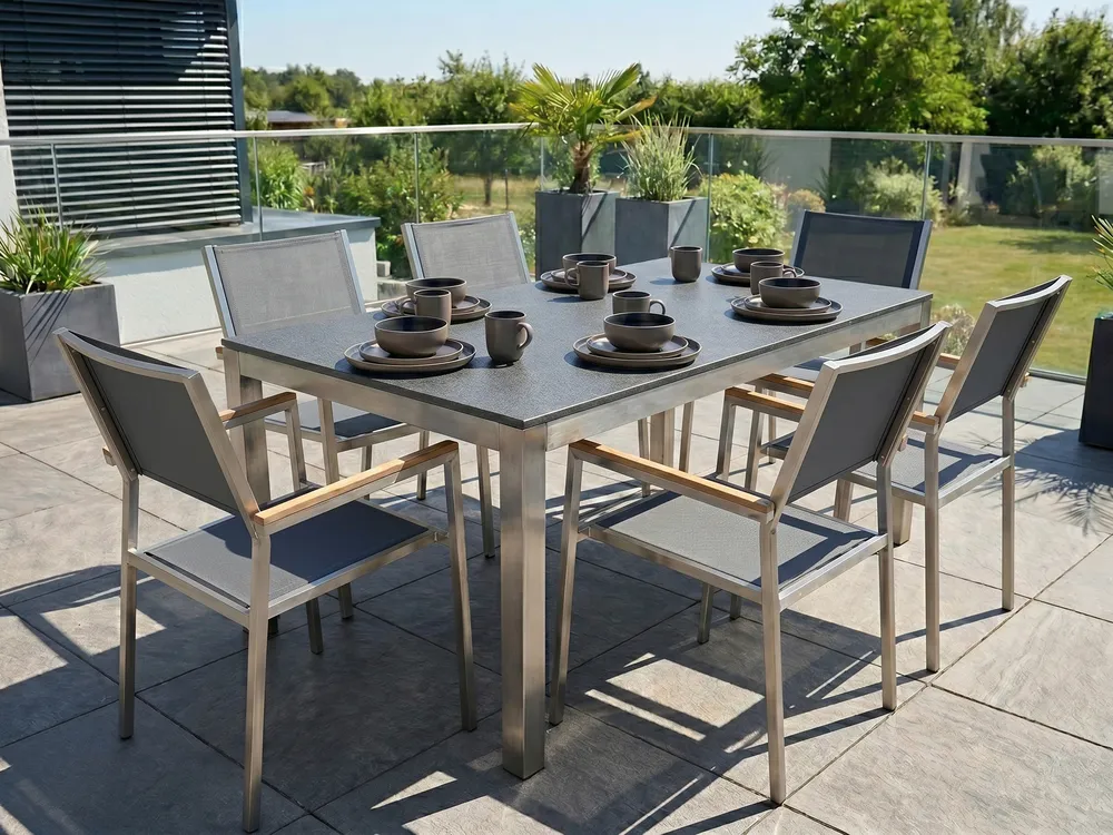 Gartentisch GROSSETO 180 cm 90 cm Granit poliert Grau