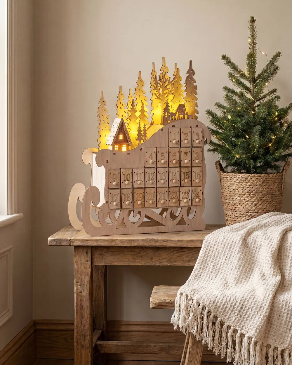 Christmas Decoration LED IMPALA 40 cm Advent Calendar Light Brown_1085180