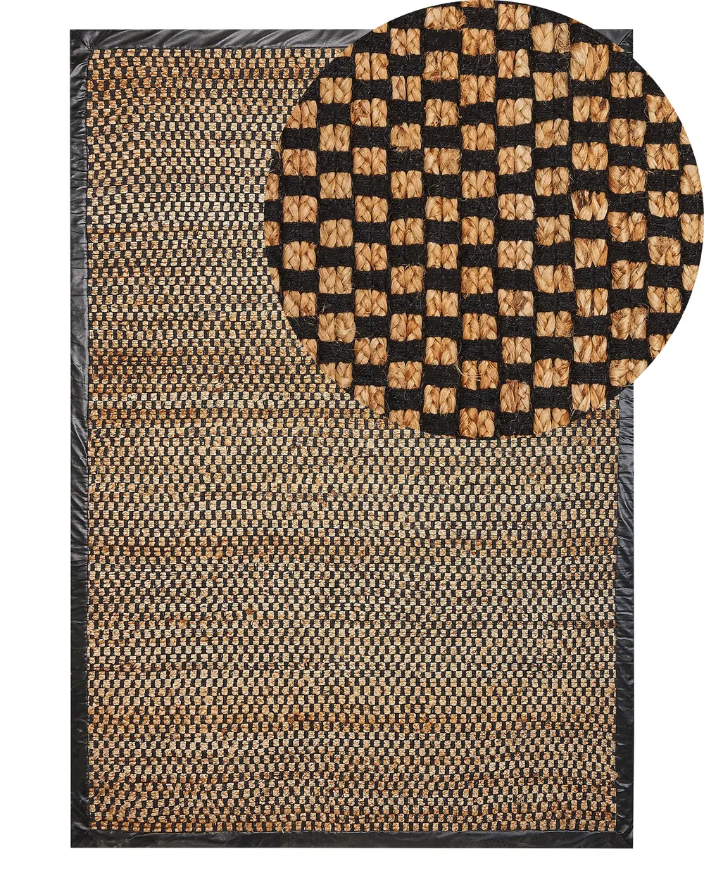 Teppich Jute schwarz / beige kariertes Muster verschiedene Größen GERCE