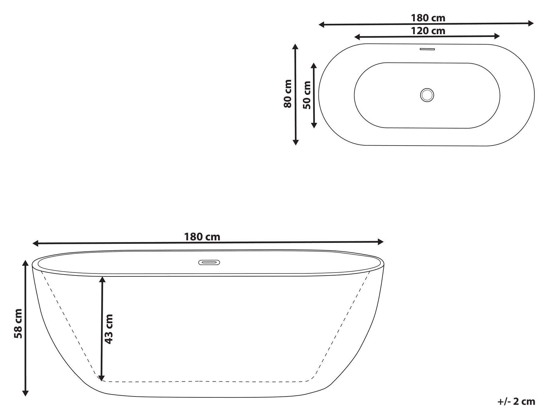 Freistehende Badewanne CARRERA 180 x 80 cm Weiß_798774
