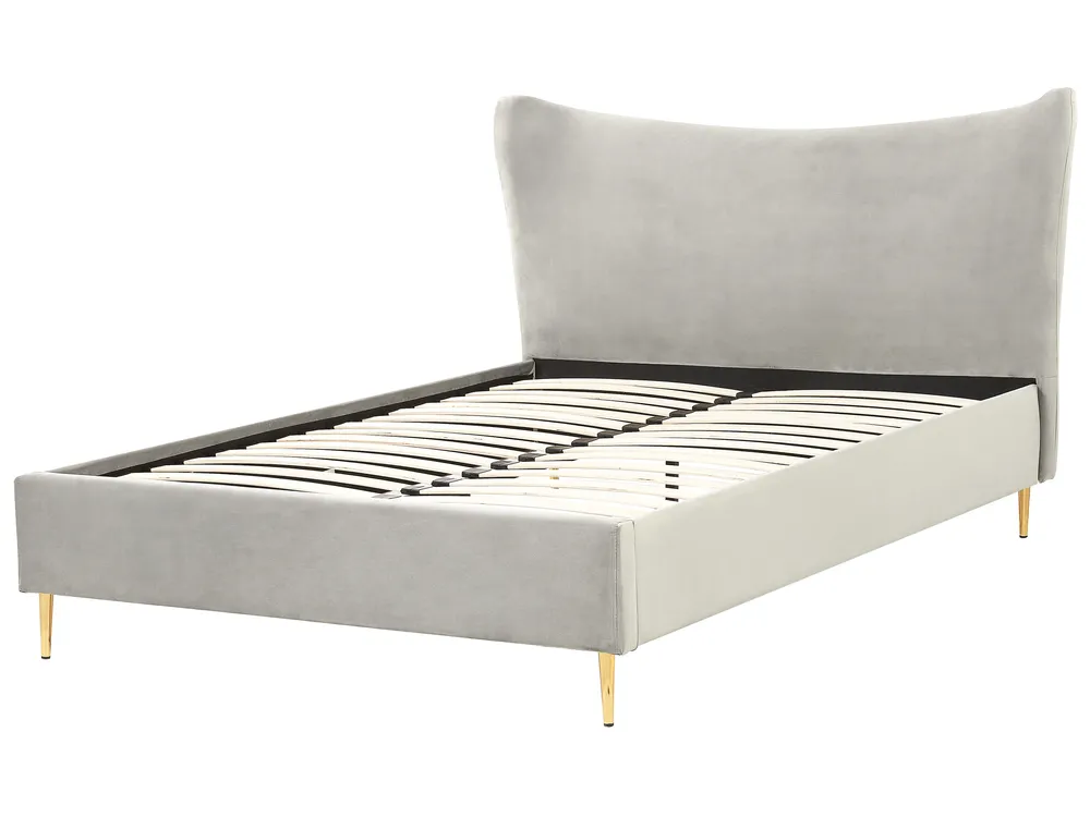 Bett mit Lattenrost Samtstoff CHALEIX 140 x 200 cm Hellgrau_844538
