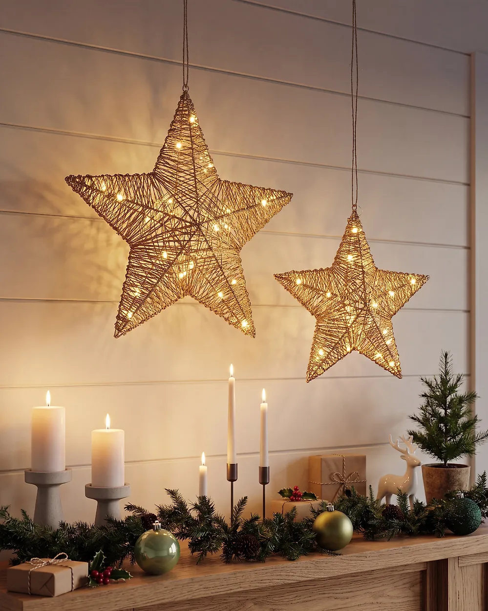 Weihnachtsdekoration 2er Set LED HAMPEN 24/30 cm Stern Gold