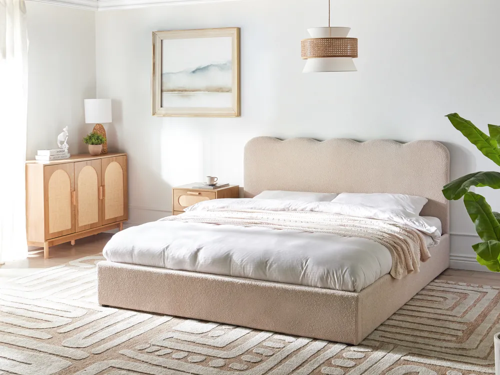 Bett mit Stauraum NANTERRE Bouclé Beige 180 x 200 cm_1019648