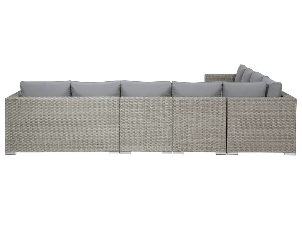 Lounge Set mit Tisch 8-Sitzer XXL modular Polyrattan Grau rechtsseitig_796006
