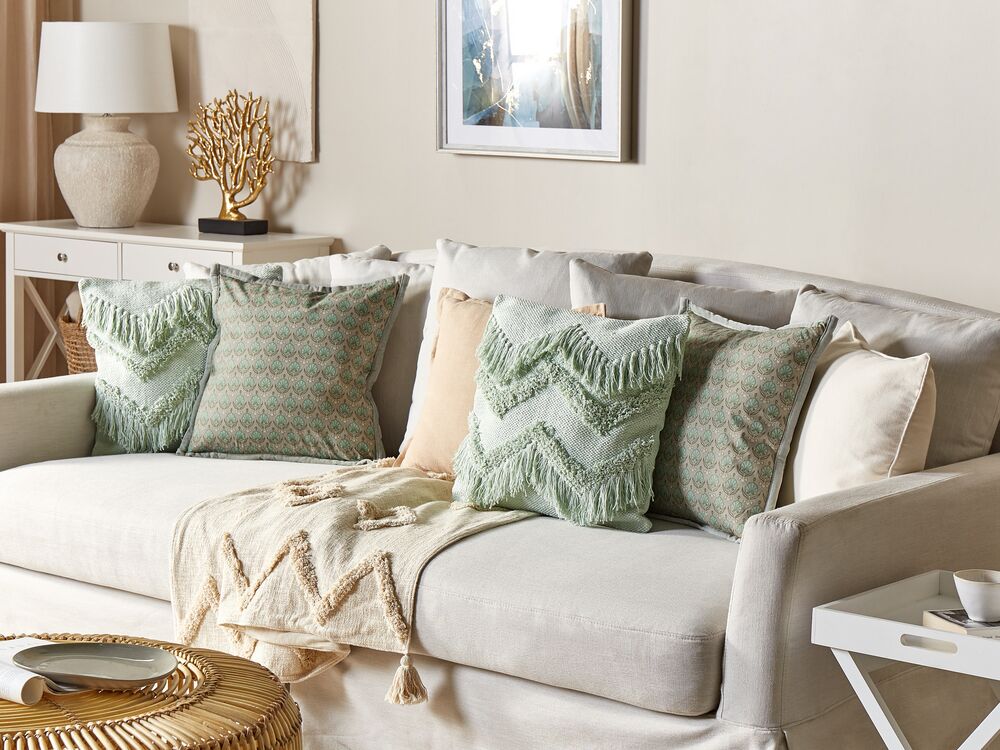 Set of 2 Decorative Cushions PICTUS 45 x 45 cm Velvet Green Plant Pattern