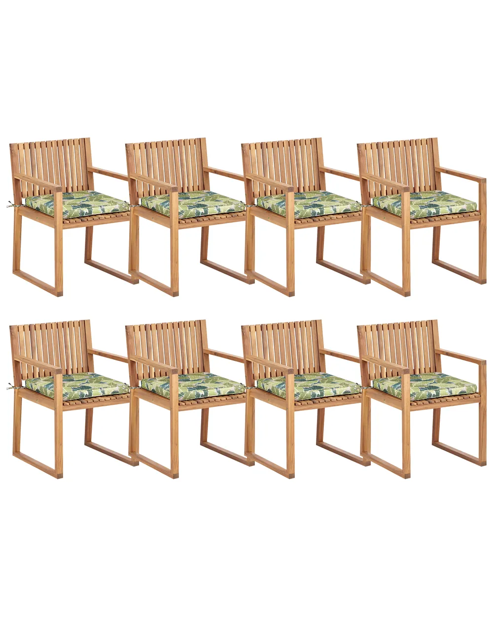 Set mit 8 Stühlen und Sitzkissen SASSARI II zertifiziertes Akazienholz Grün