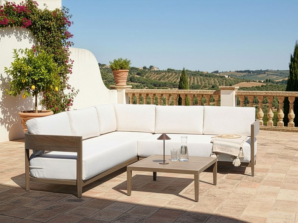 Garden Corner Sofa with Table 5 Seater SAMPIERI Metal Brown Left Hand