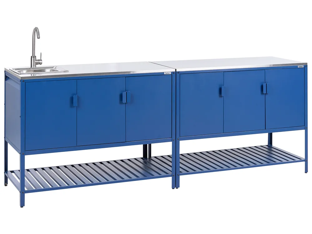 Outdoor-Küche 2er Set mit Spüle MAENZA Blau Metall