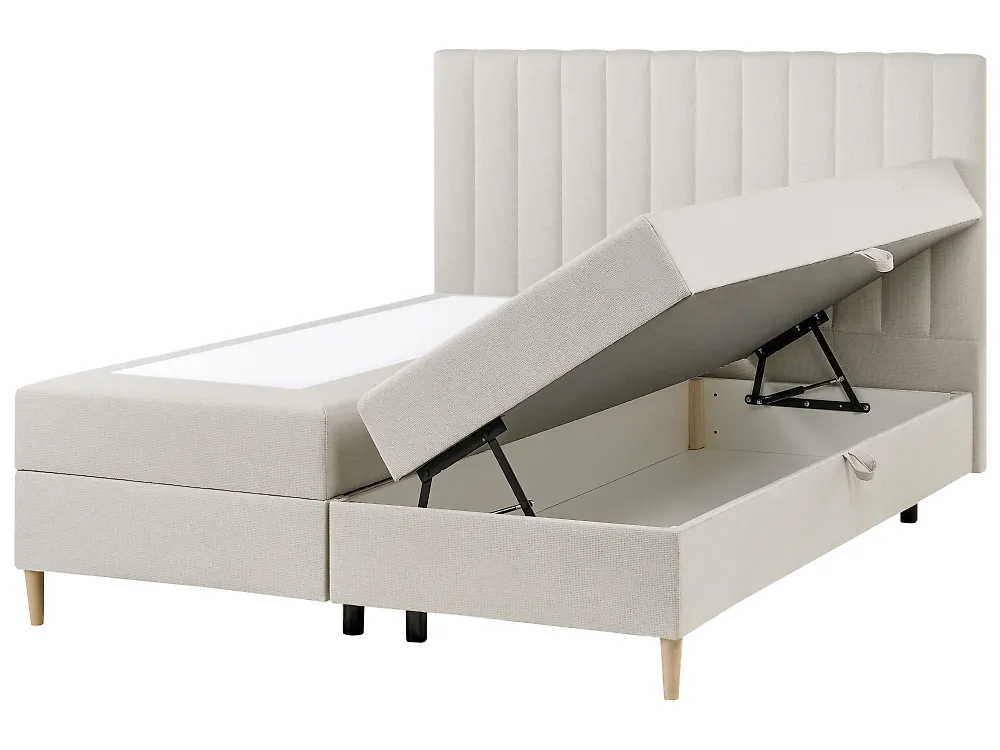 Divan Bed with Storage OFFICER Fabric Off-White 160 x 200 cm (EU King Size)_1188155