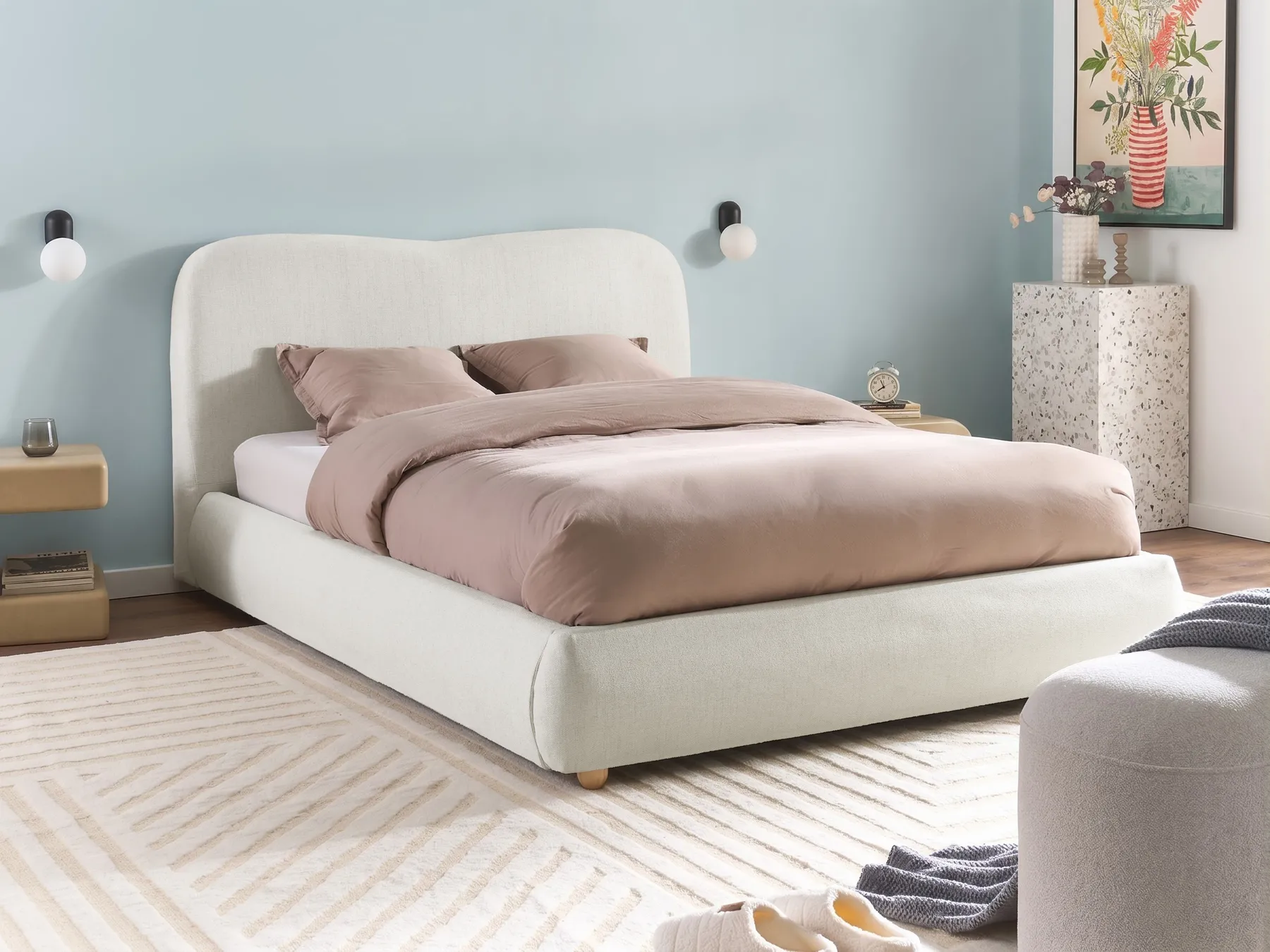 Bett mit Stauraum BLAGNAC Stoff Cremeweiß 140 x 200 cm_1073193