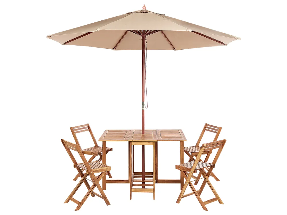 Gartenmöbel Set 4-Sitzer FRASSINE mit Schirm (12 Optionen) Akazienholz Naturfarben