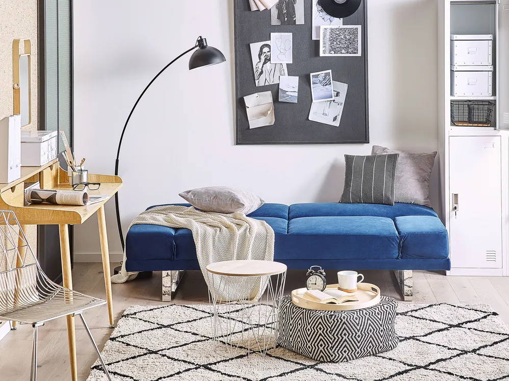 Sofa Bed 2 Seater YORK Velvet Navy Blue_764724