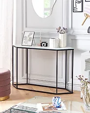 Console Table PERRIN Tempered Glass Marble/ Black_1183370
