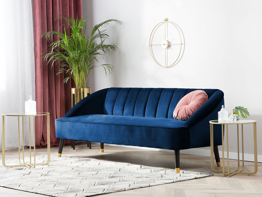 Sofa 3 Seater ALSVAG Velvet Navy Blue