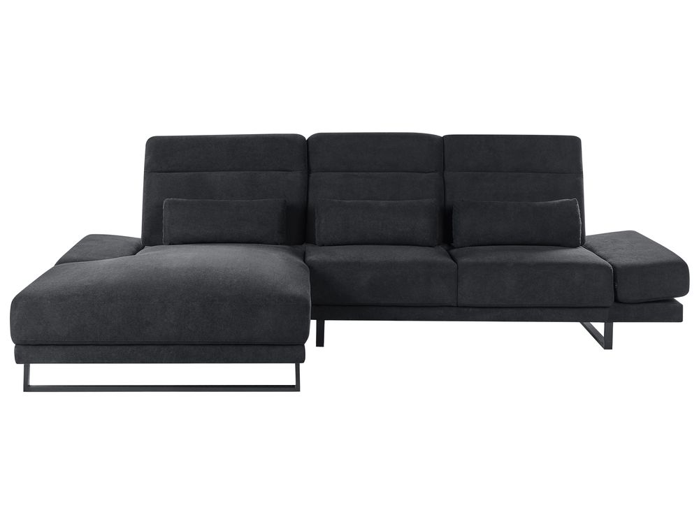 Corner Sofa 4 Seater IKAST Fabric Black Right Hand