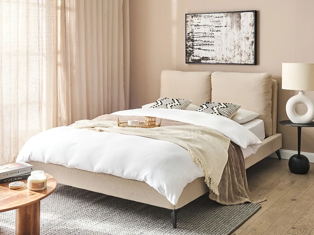 Bett mit Lattenrost Bouclé MELLE 140 x 200 cm Beige_1184855