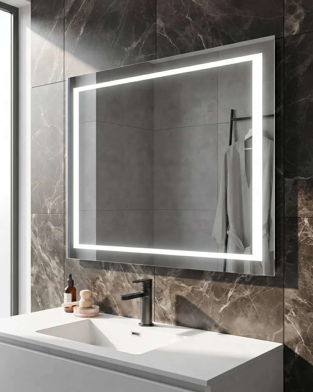 LED-Badezimmer-Spiegel EYRE 80 cm 60 cm Silber