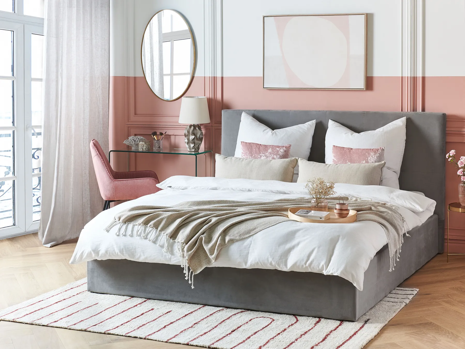 Bett mit Stauraum LORIENT Samtstoff Hellgrau 180 x 200 cm_827065