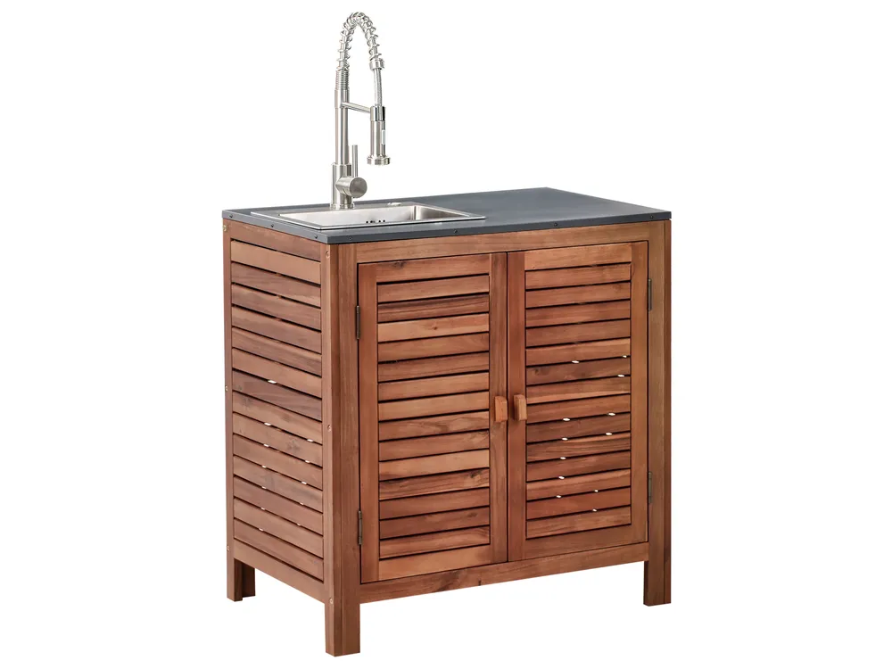 Outdoor-Küchenschrank mit Spüle BRUCOLI Braun / Silber Akazienholz
