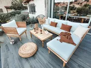 Lounge Set mit Tisch 4-Sitzer CREMONA Akazienholz Hellbraun / Cremeweiß linksseitig_827486
