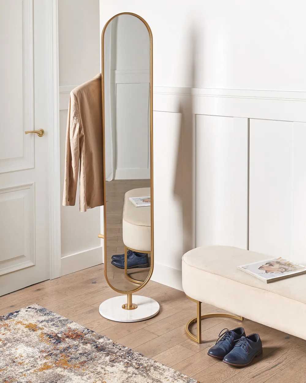 Kleiderständer mit Spiegel MOODY 170 cm Metall Gold