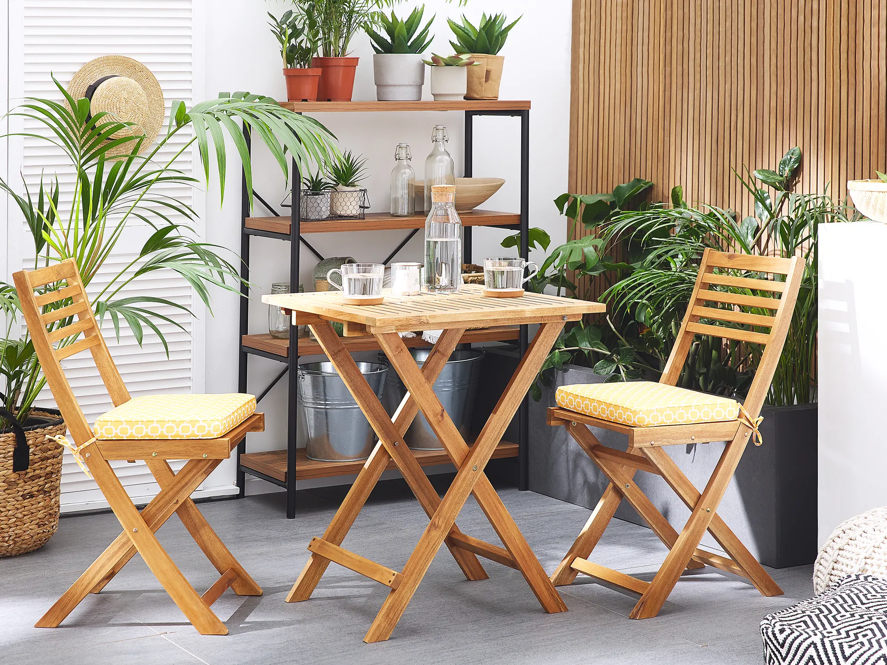 Bistro Set inkl. Kissen FIJI Akazienholz Gelb_680731