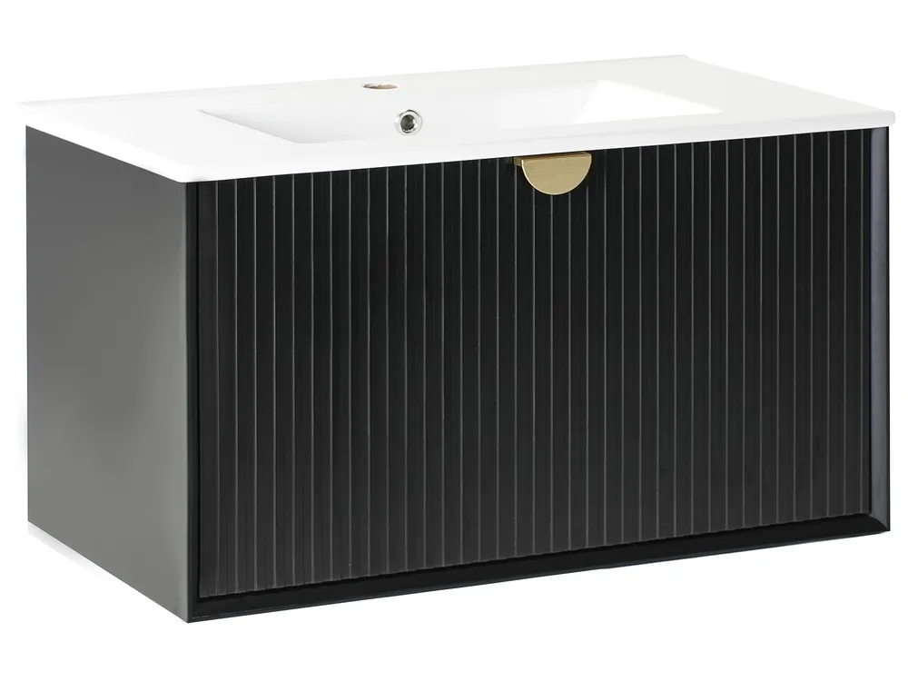 Wandmontierter Waschbeckenunterschrank mit Waschbecken BONAIRE Schwarz