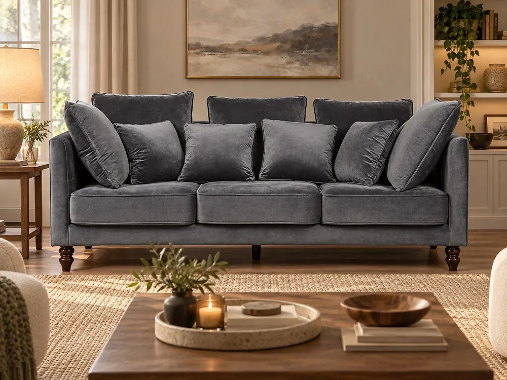 Sofa 3-Sitzer FENSTAD Samtstoff Grau_1176642