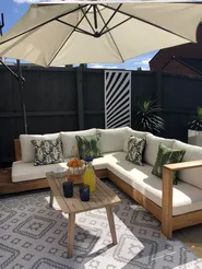 Garten Ecksofa 5-Sitzer MARETTIMO zertifiziertes Akazienholz Cremeweiß linksseitig_827462