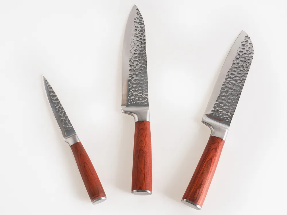Set of 3 Knives Damascus Steel KASHIWA Brown_1022702