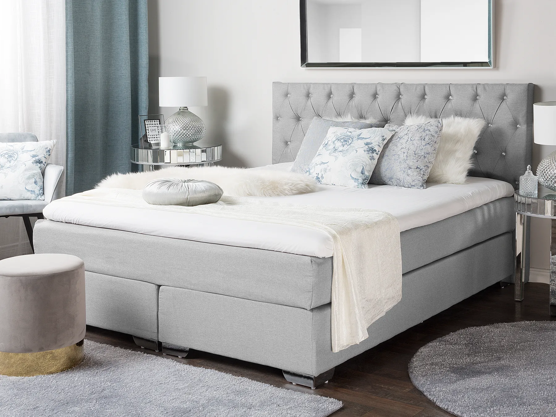 Boxspringbett Stoff DUCHESS 160 x 200 cm Hellgrau_718353