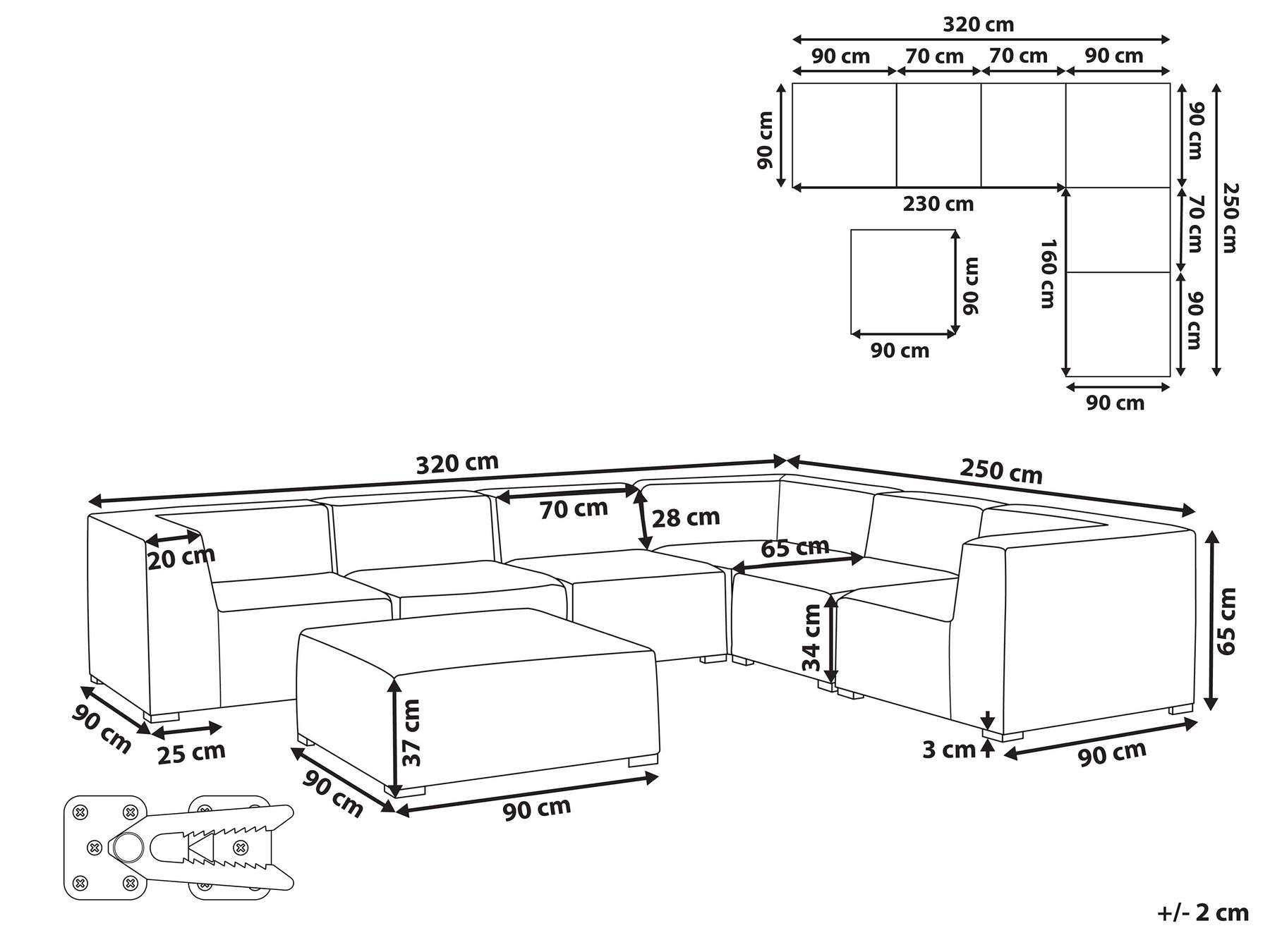 Garden Corner Sofa with Ottoman 7 Seater AREZZO Modular Beige Left Hand_776986