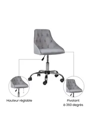 Chaise de bureau PARRISH Velours Gris_1071627