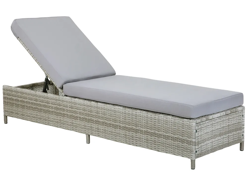 Sonnenliege mit Kissen TURIN mit Relaxfunktion Polyrattan Grau