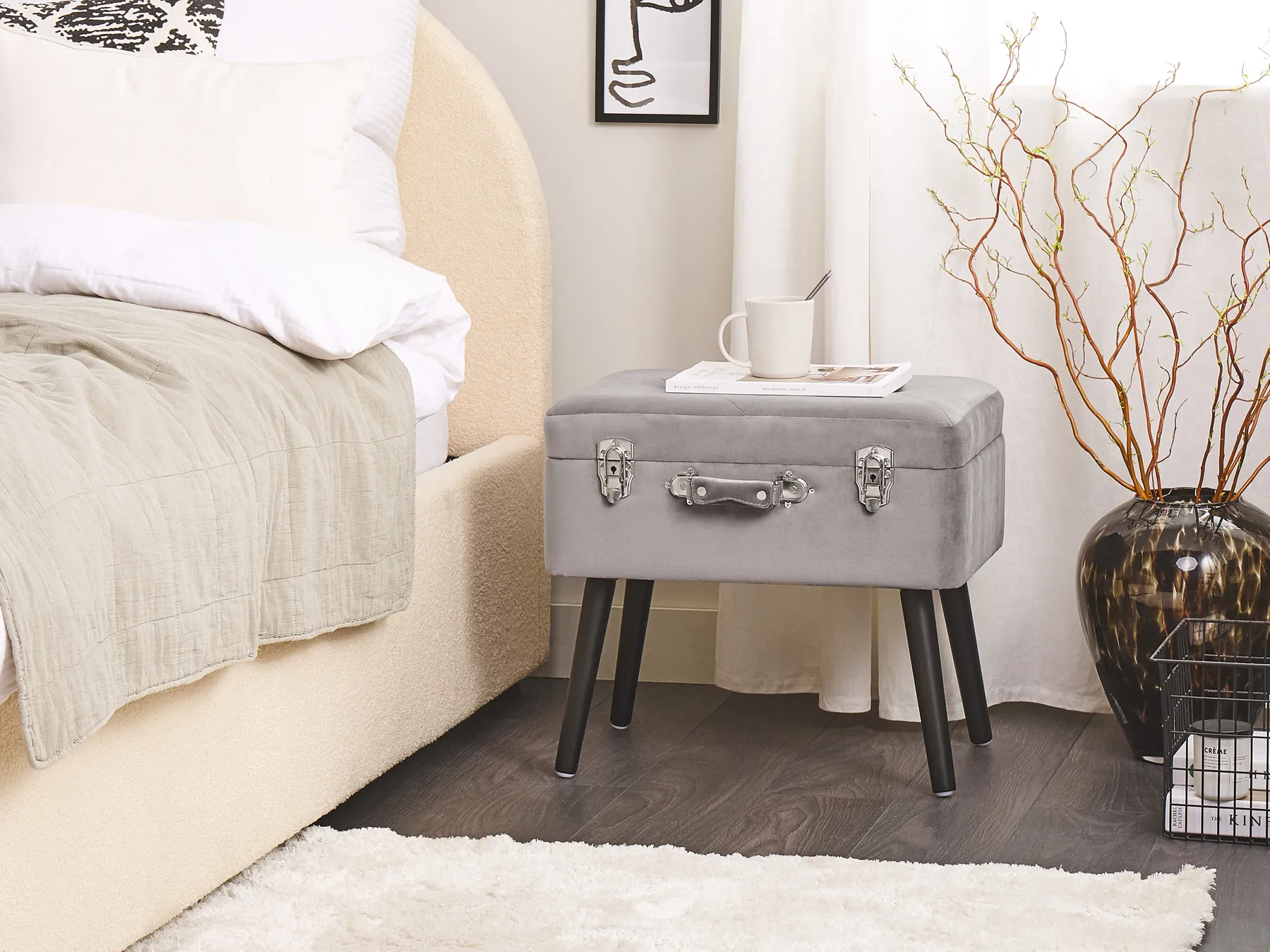 Storage Stool MALLARD Velvet Grey_719926