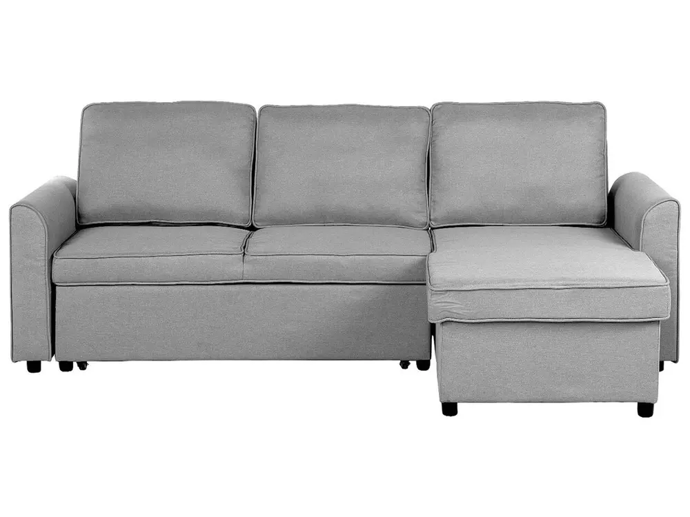 Eckschlafsofa 3-Sitzer NESNA mit Stauraum Stoff Hellgrau linksseitig