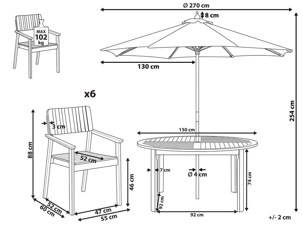 Gartenmöbel Set 6-Sitzer AGELLO mit Schirm (12 Optionen) Akazienholz Braun_924324