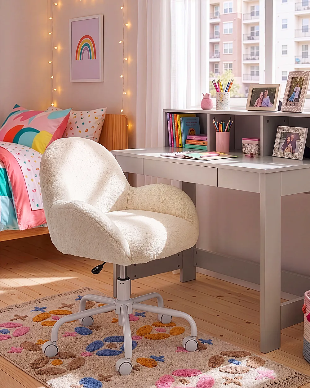 Schreibtischstuhl JUBBI Webpelz Cremeweiß