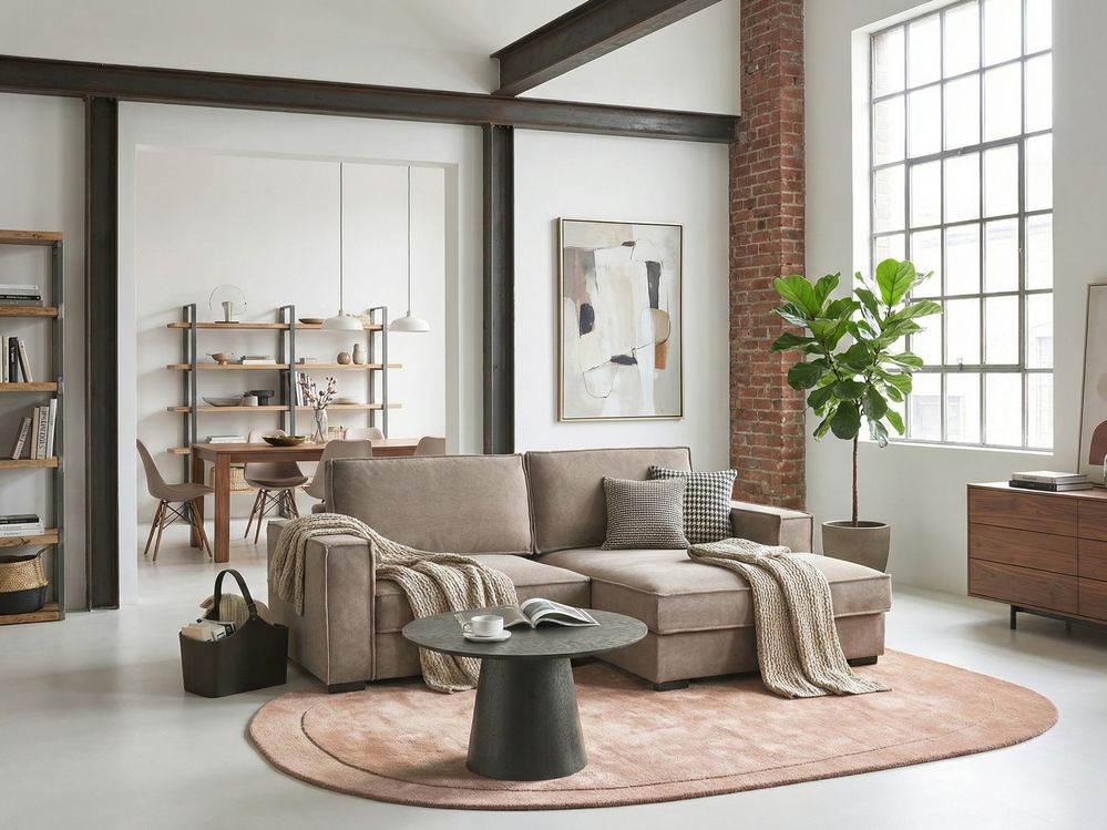Ugaona sofa KOLDING Tkanina Sivo-bež lijevoruki