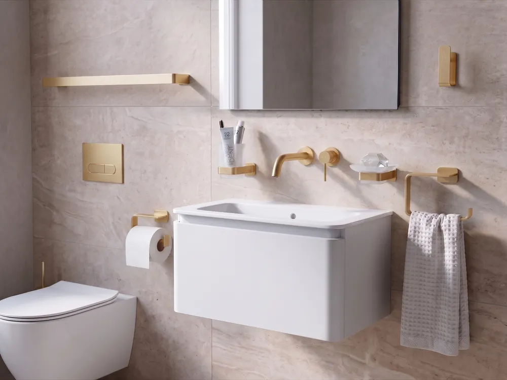 Badezimmerhalter Set 6-teilig ZORRITOS mit Handtuchstangen und -haken Metall Gold