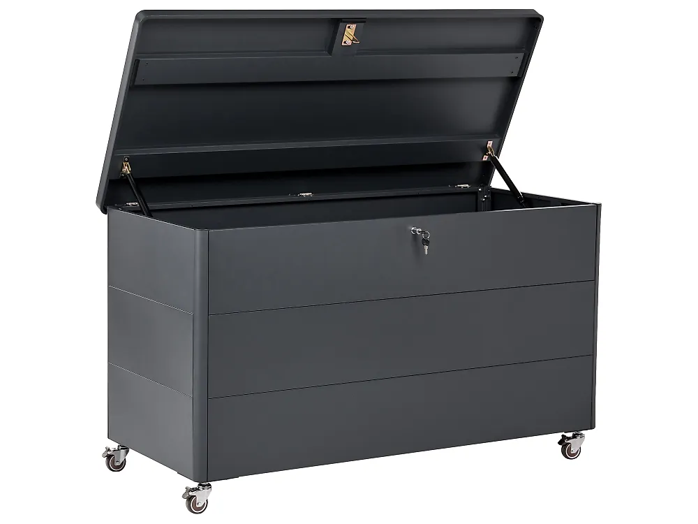 Aufbewahrungsbox KYMI 136 cm 55 cm Metall mit Rädern Dunkelgrau_1173666