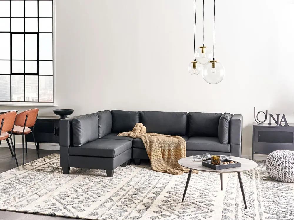 Modul Ecksofa 4-Sitzer UNSTAD Kunstleder Schwarz rechtsseitig