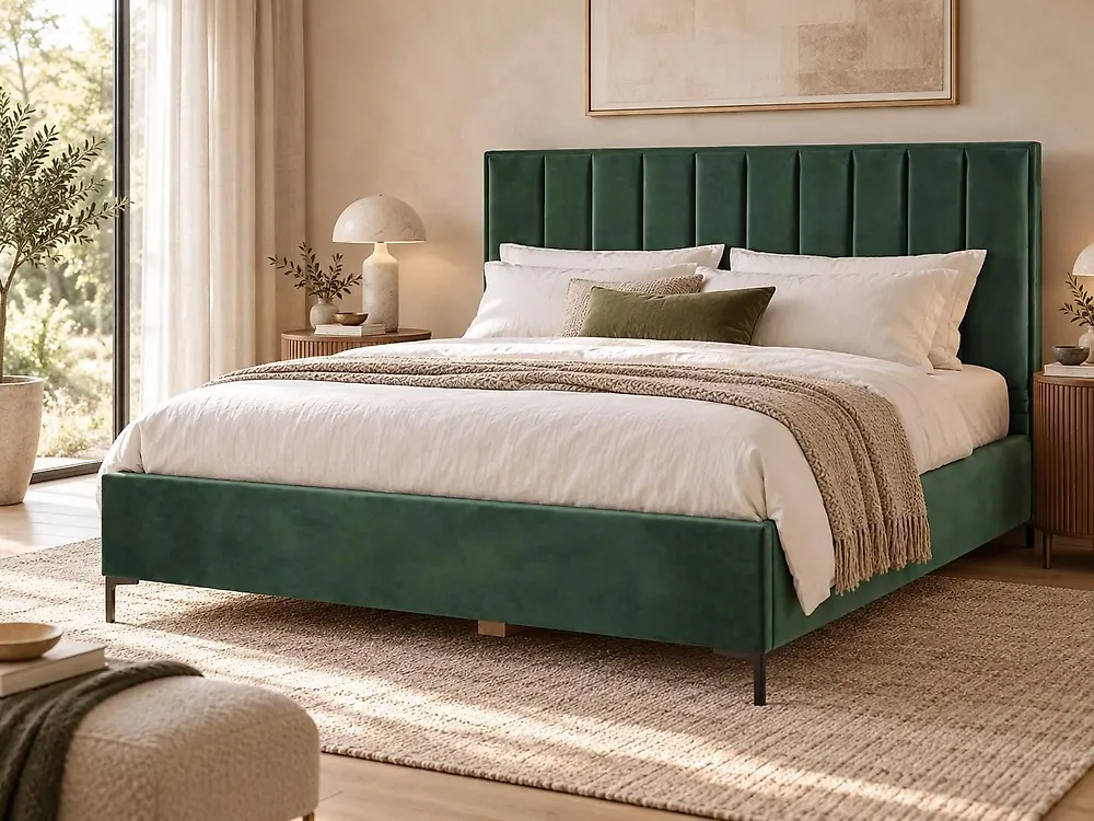 Bett mit Stauraum SEZANNE Samtstoff Dunkelgrün 180 x 200 cm_1184945